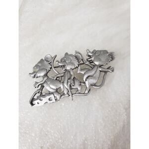 JJ Jonette Vintage Retro Pin Brooch Silver Tone THREE BLIND MICE‎ mouse nursery